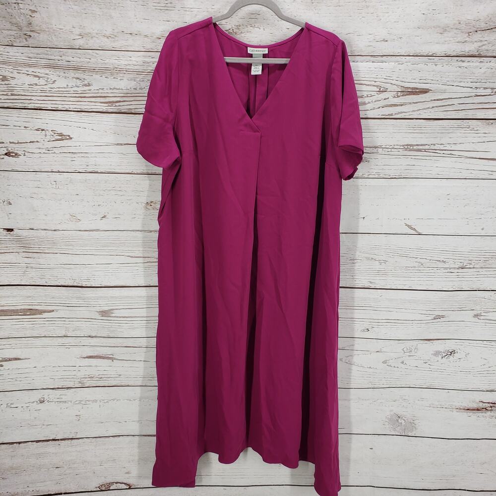 Catherines Women's Magenta V-Neck Pockets Short Sleeve Dress Size 1X-18/20W